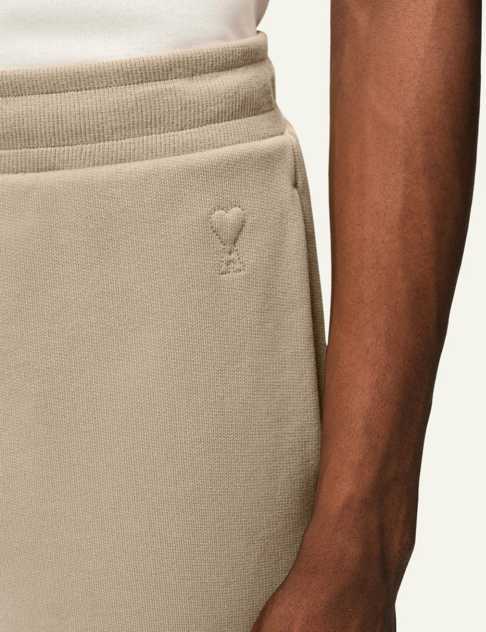 ami paris beige ami de coeur cotton fleece shorts front logo view