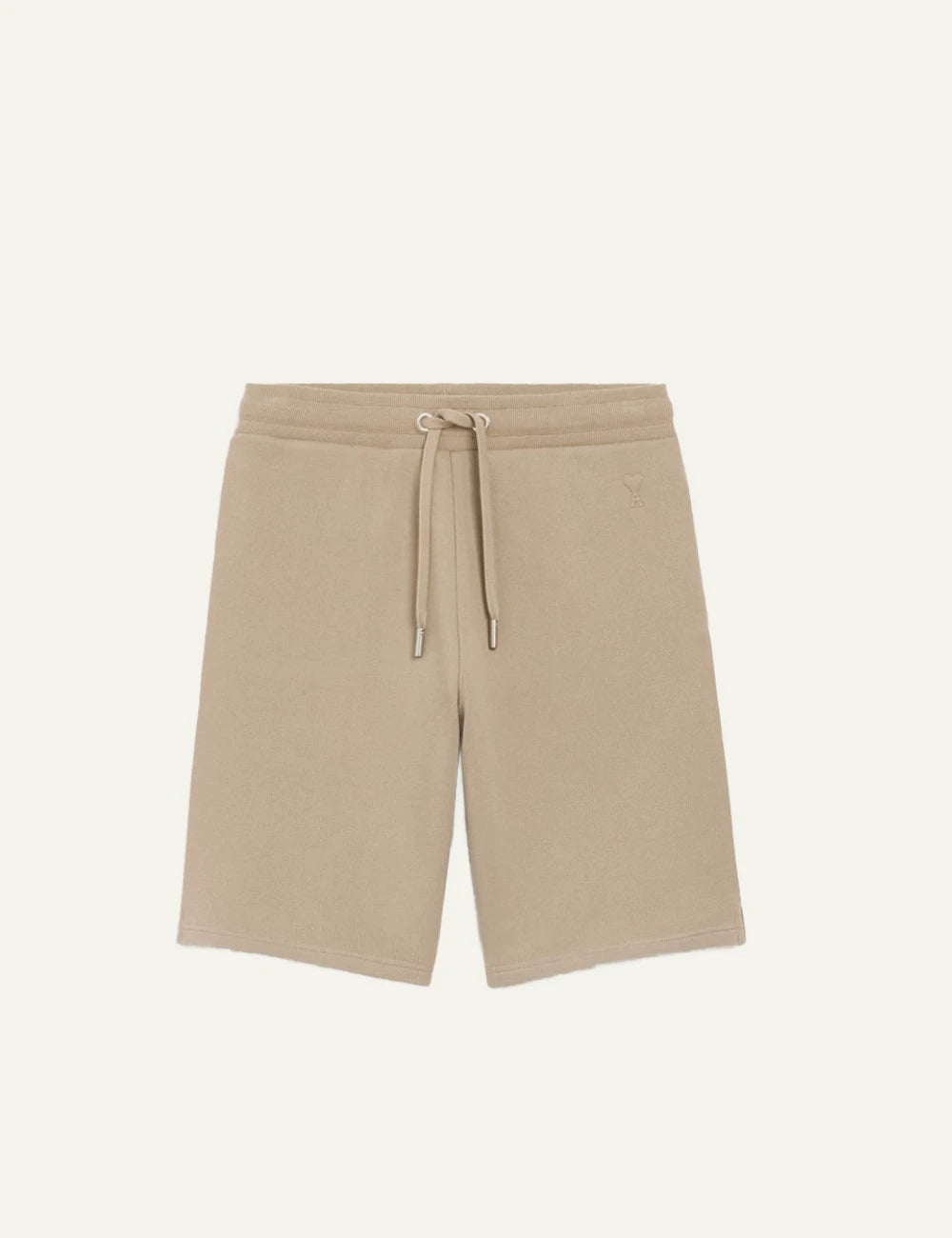 ami paris beige ami de coeur cotton fleece shorts front view