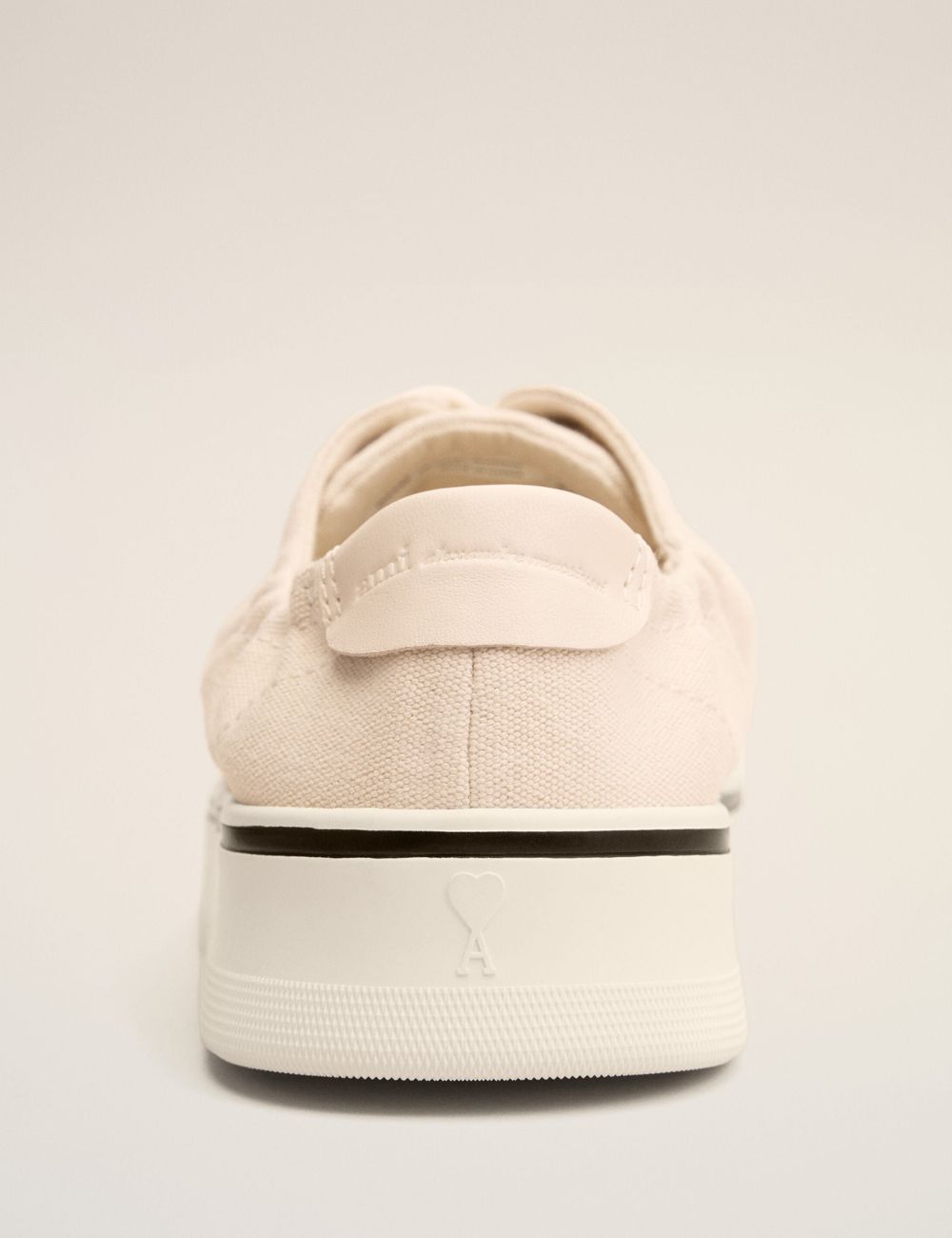 ami paris beige canvas tennis sneakers low top back view