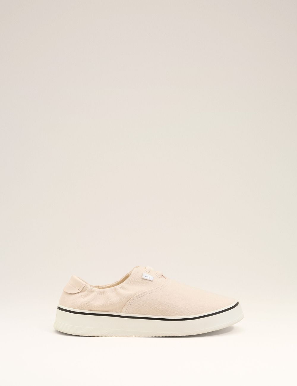 ami paris beige canvas tennis sneakers low top side view
