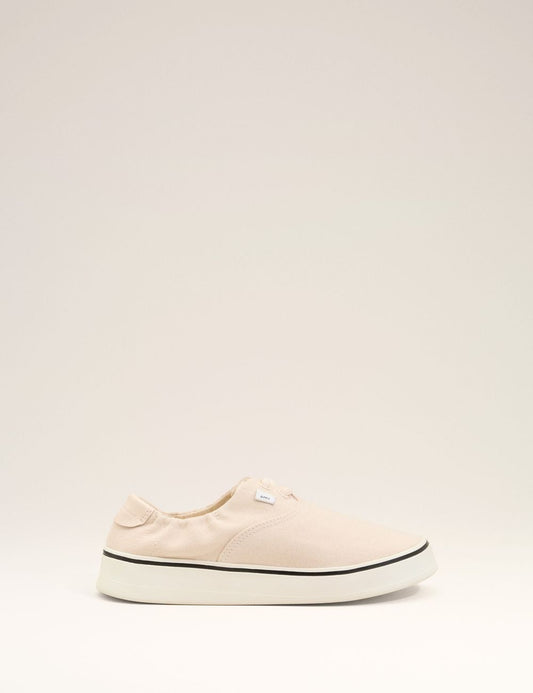 ami paris beige canvas tennis sneakers low top side view