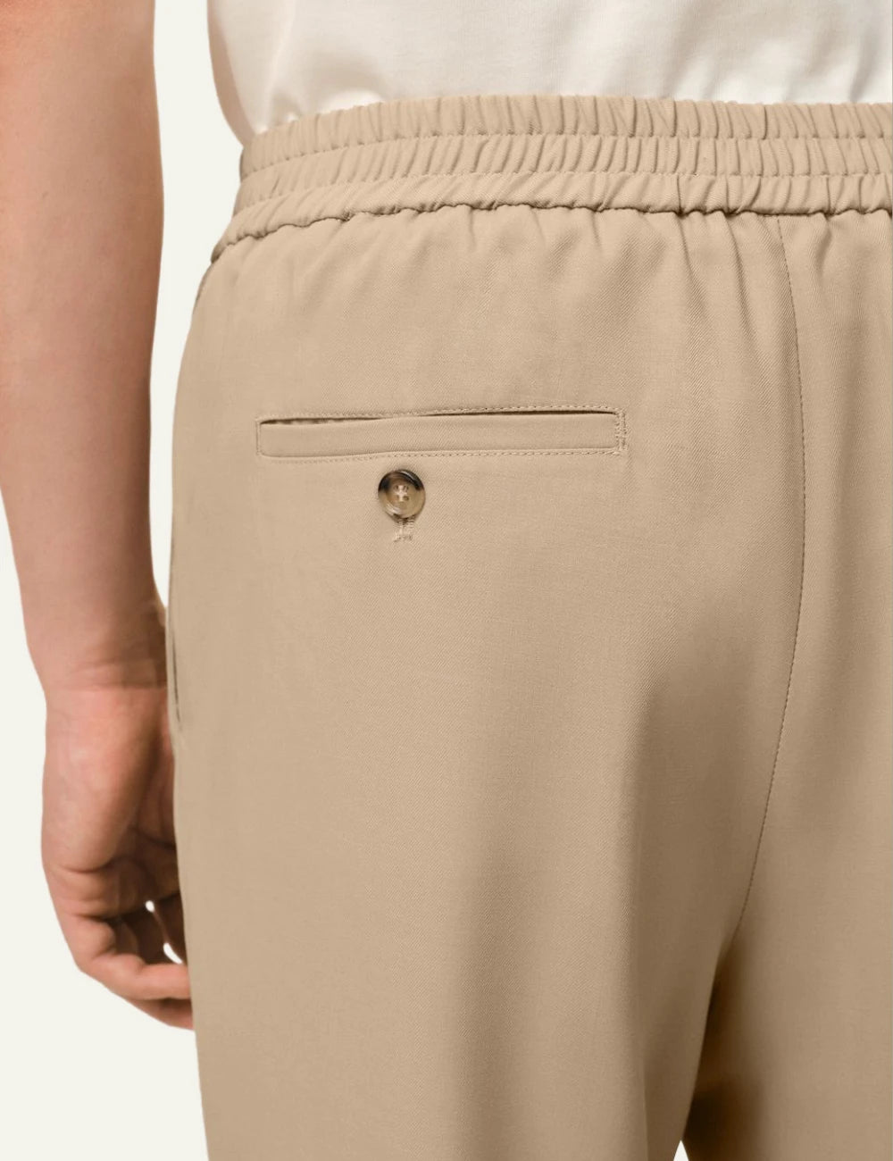 ami paris beige straight fit trousers elastic waist back detail view