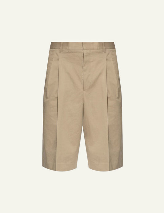 AMI Paris bermuda shorts beige pleated cotton relaxed fit front flat view