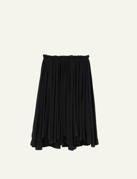 ami paris black corolla midi skirt silk crepe flowy front view