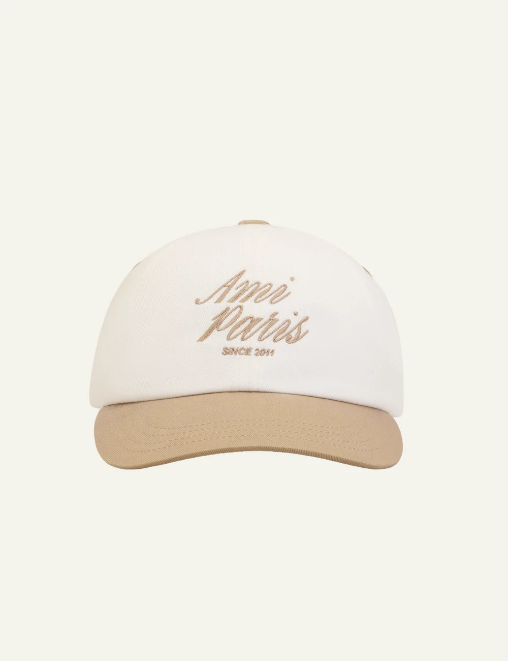 Ami Paris cap beige white bicolor cotton logo baseball front view