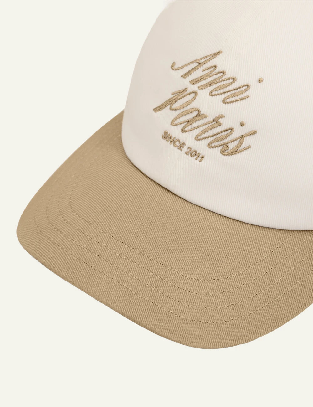 Ami Paris cap beige white bicolor cotton logo baseball front detail view