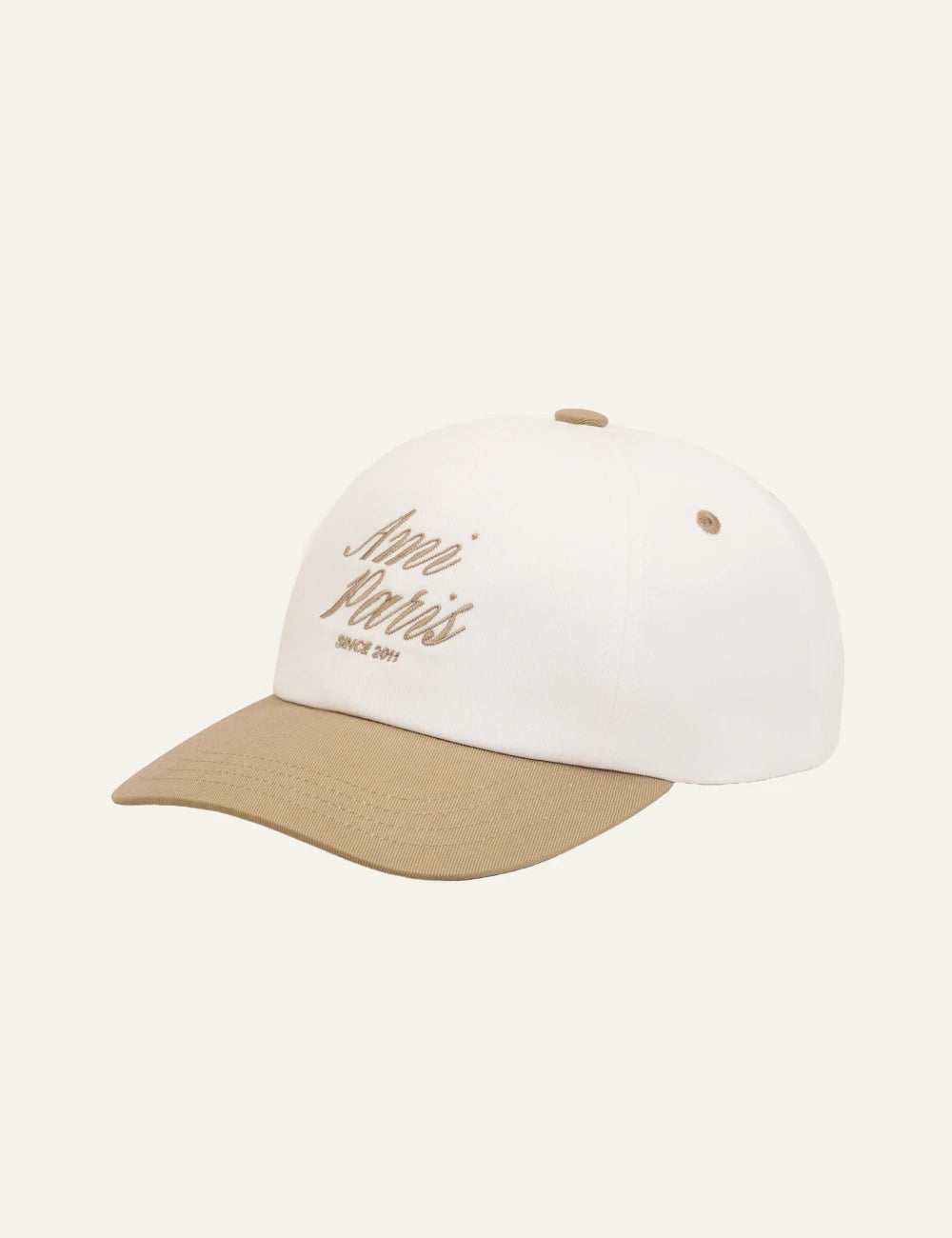 Ami Paris cap beige white bicolor cotton logo baseball side view
