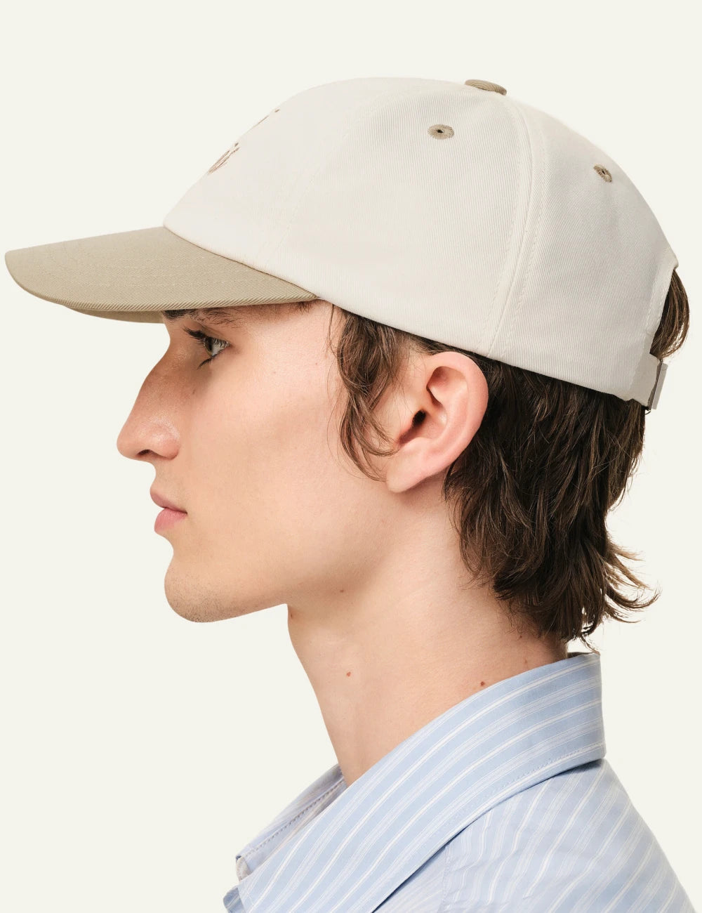Ami Paris cap beige white bicolor cotton logo baseball side model view