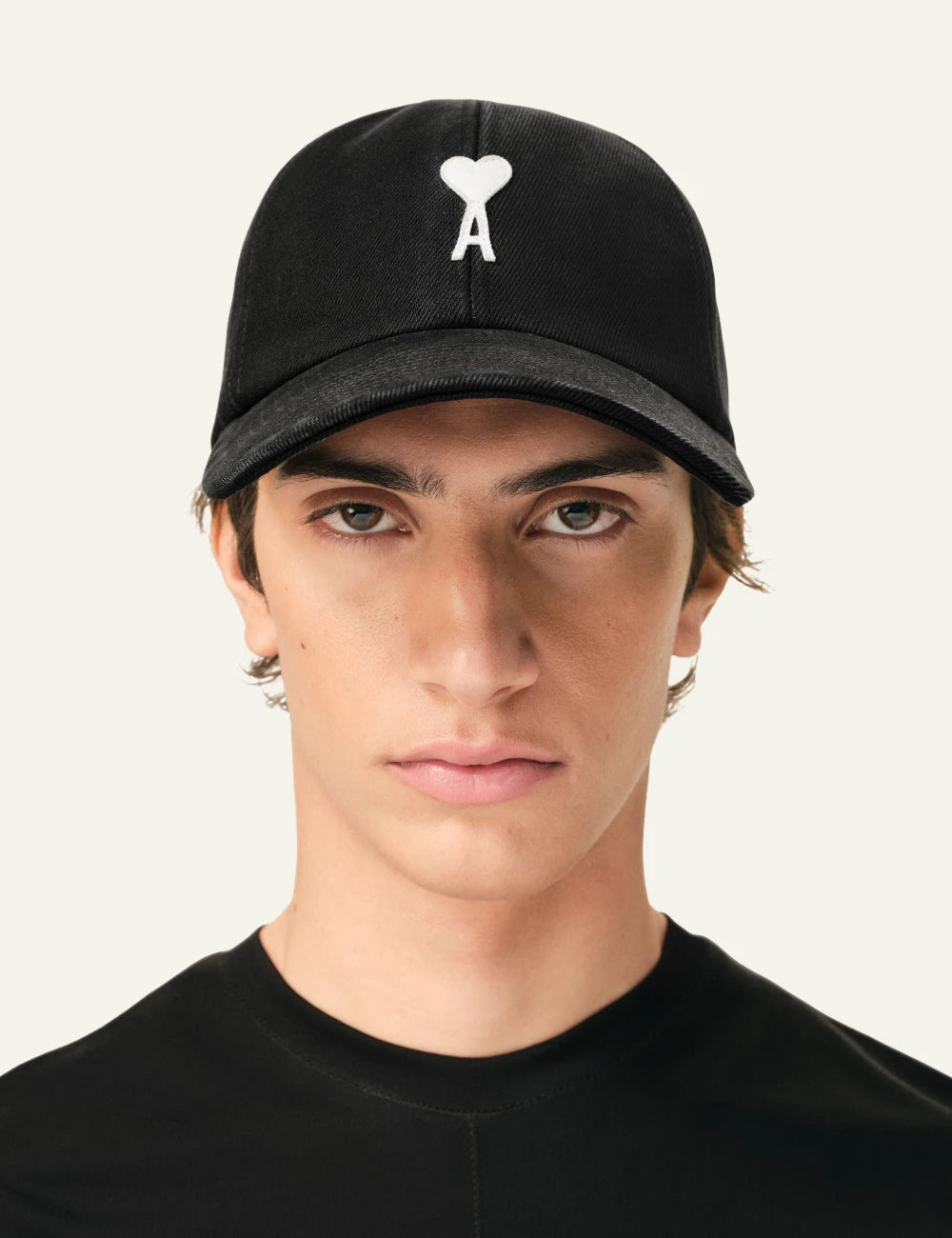 Ami Paris cap black cotton Ami de Coeur logo baseball hat front model view