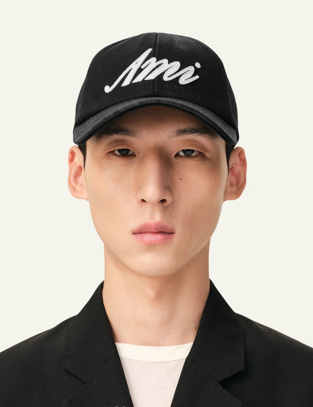 Ami Paris cap black cotton Ami logo baseball hat front model view