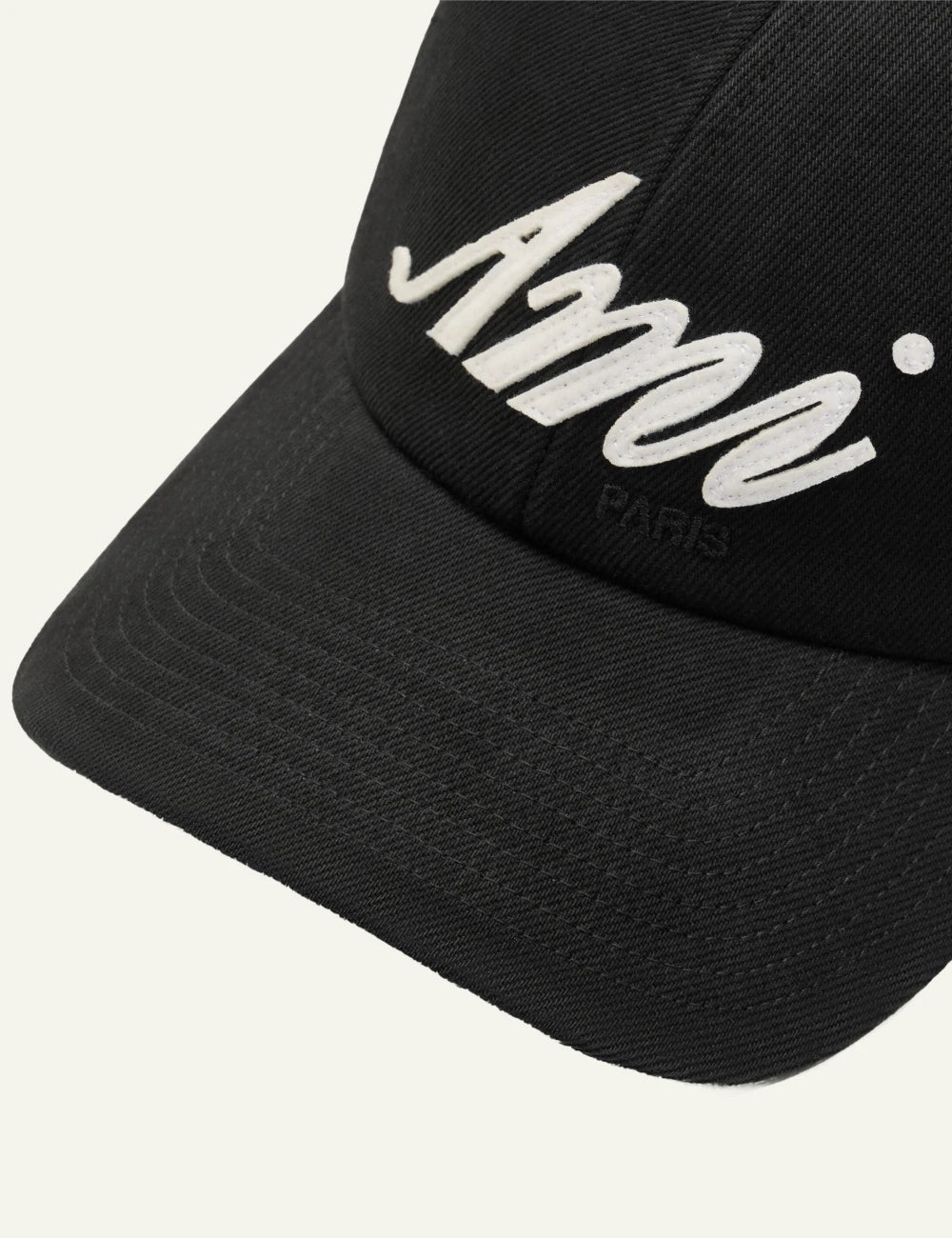 Ami Paris cap black cotton Ami logo baseball hat front detail view