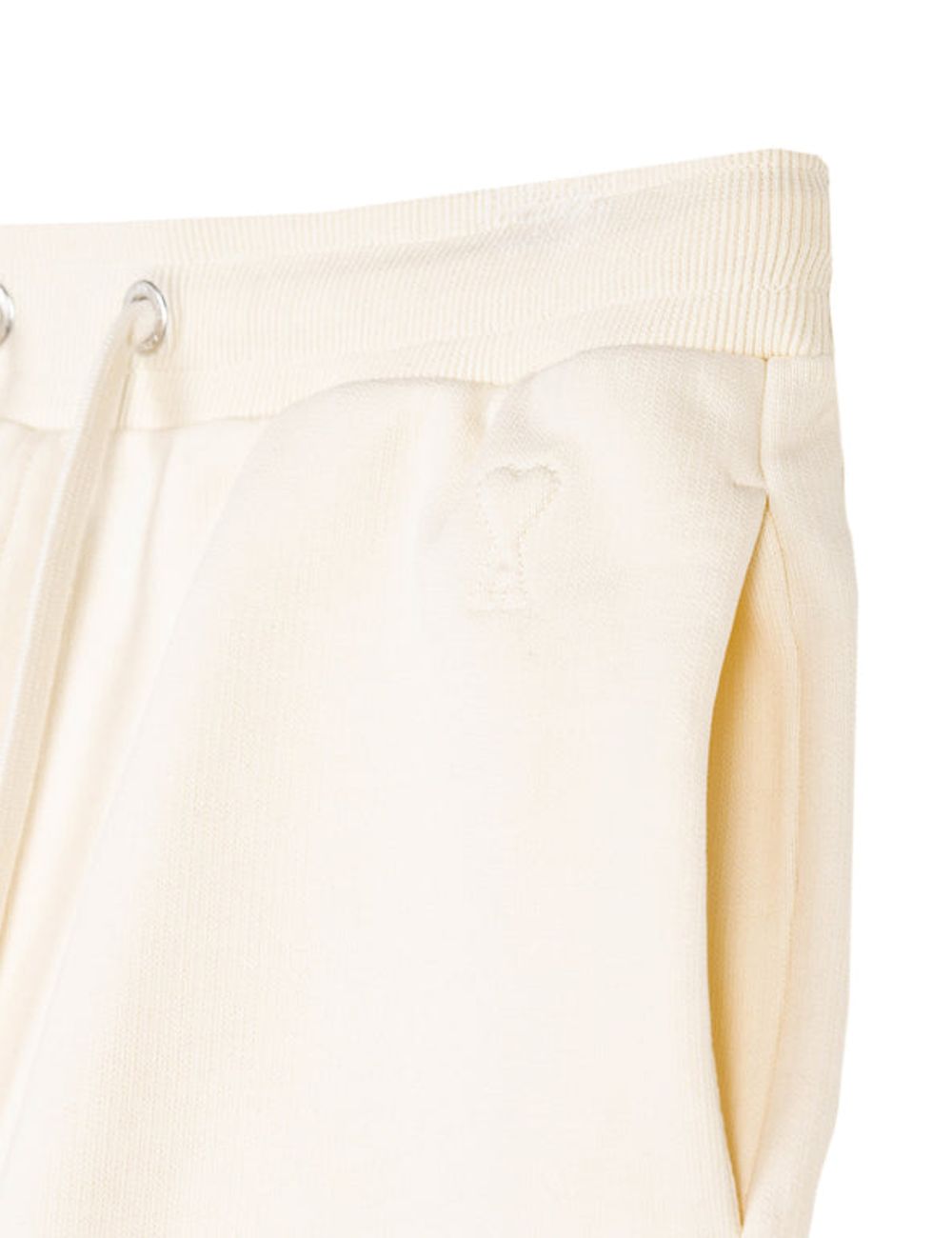 ami paris cream cotton fleece shorts ami de coeur back pocket front logo view
