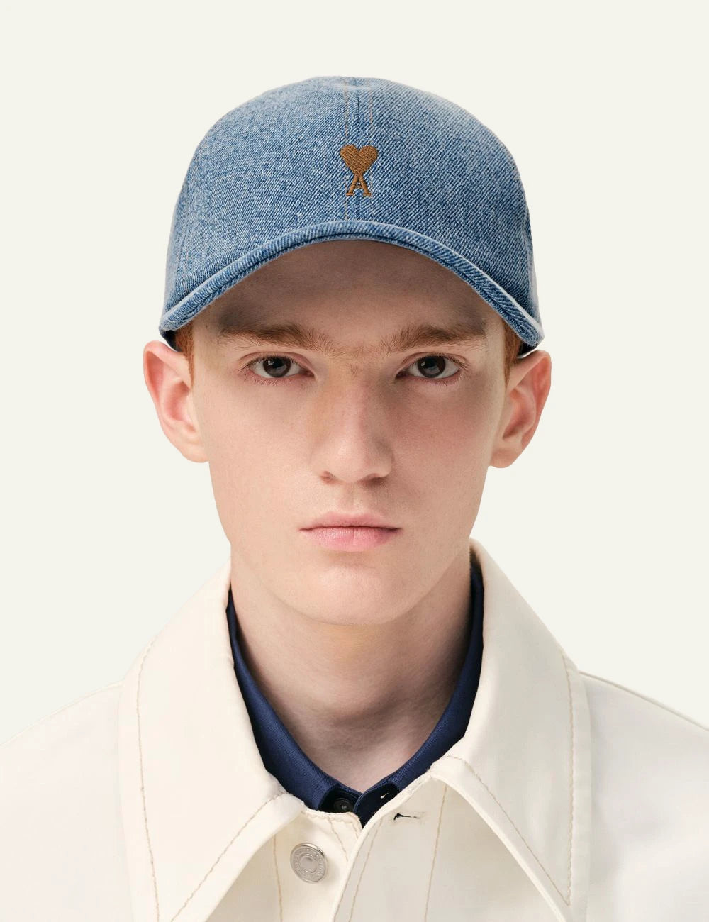Ami Paris denim cap blue front view model