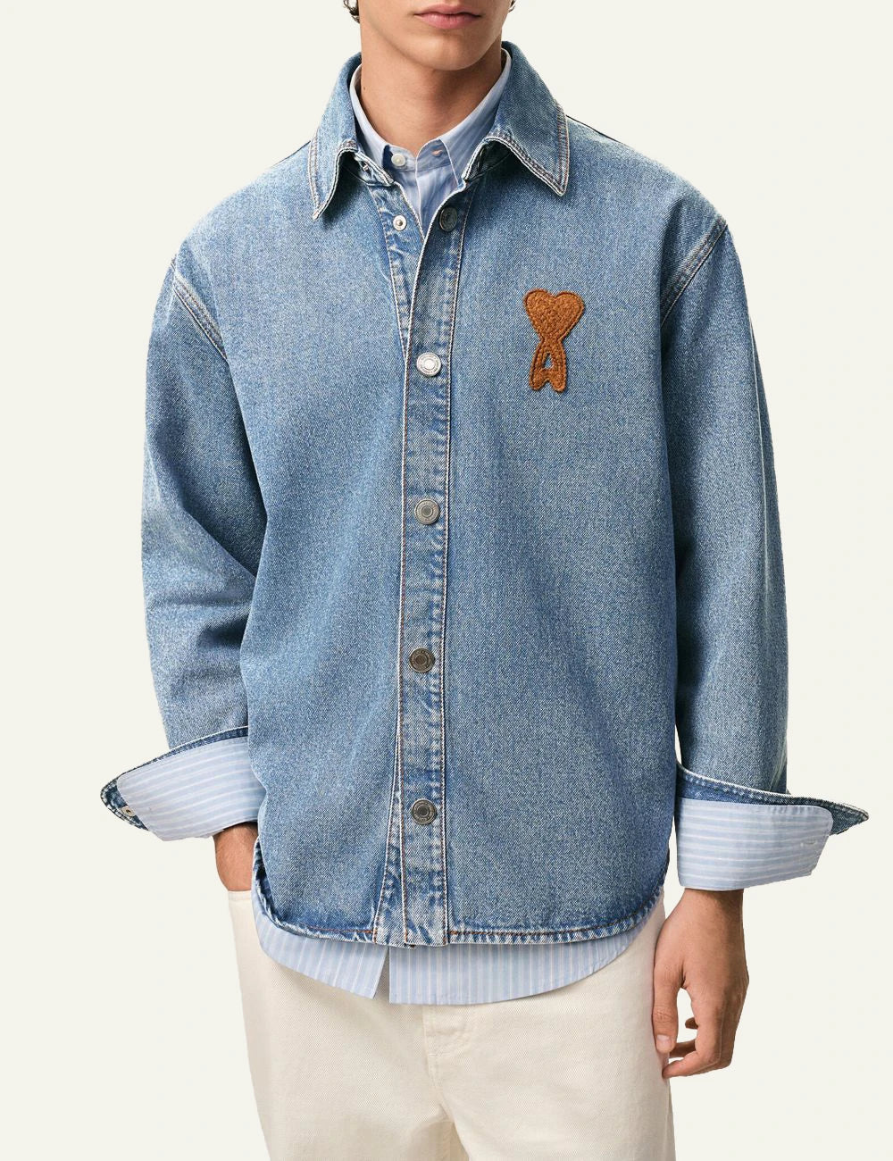 Ami Paris denim shirt blue styled front view