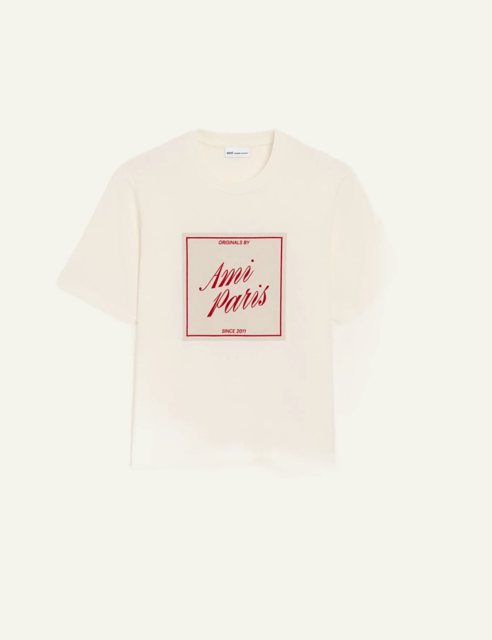 ami paris originals graphic cotton t shirt ecru red logo front