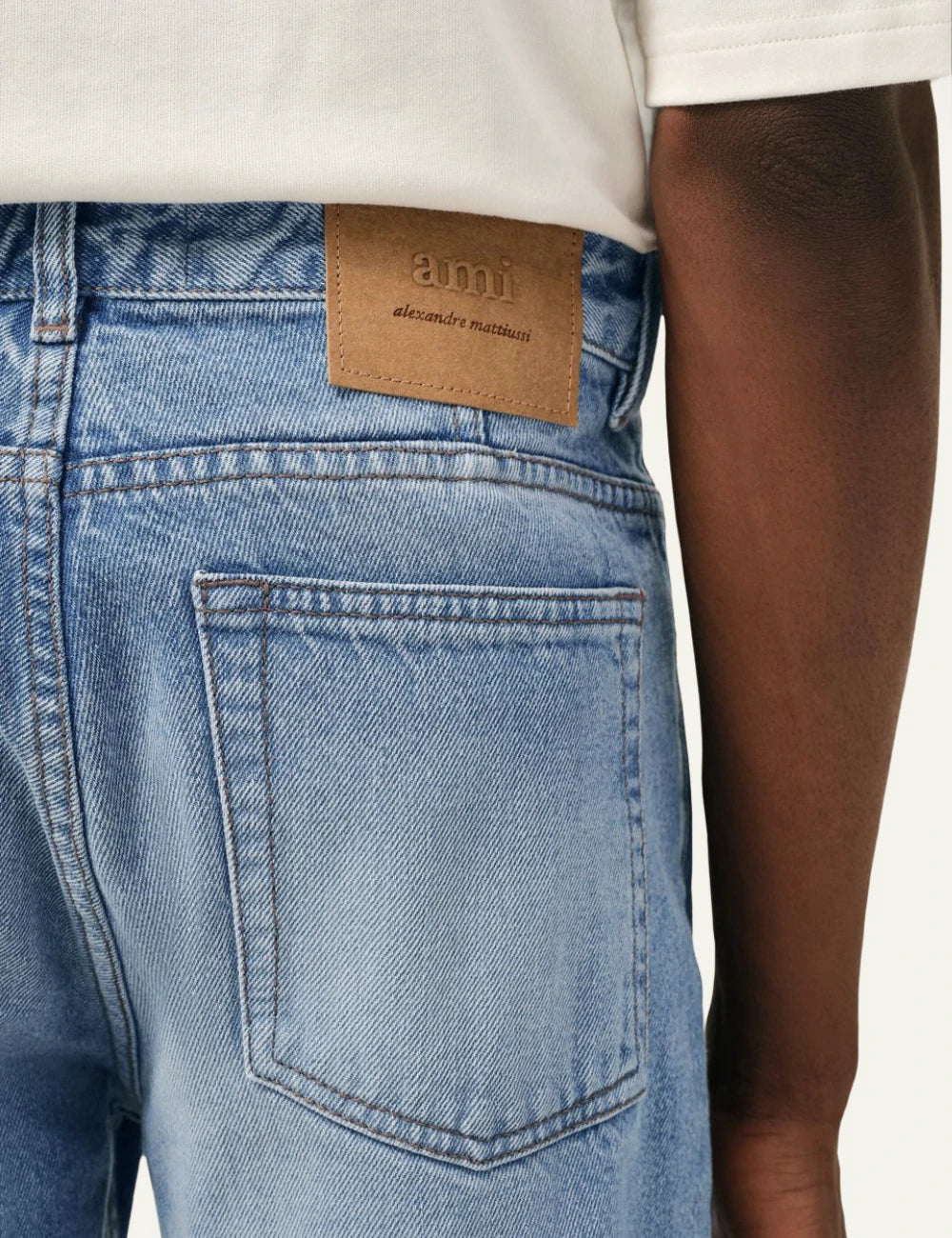 ami paris indigo denim classic fit jeans used wash back logo view