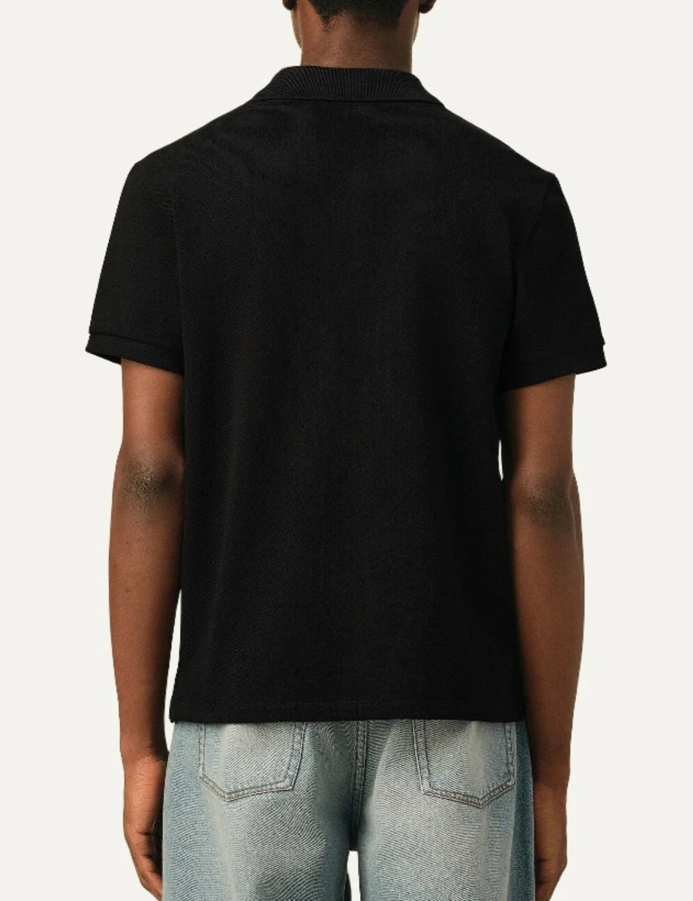 AMI Paris men black organic cotton polo shirt with red Ami de Coeur embroidery back