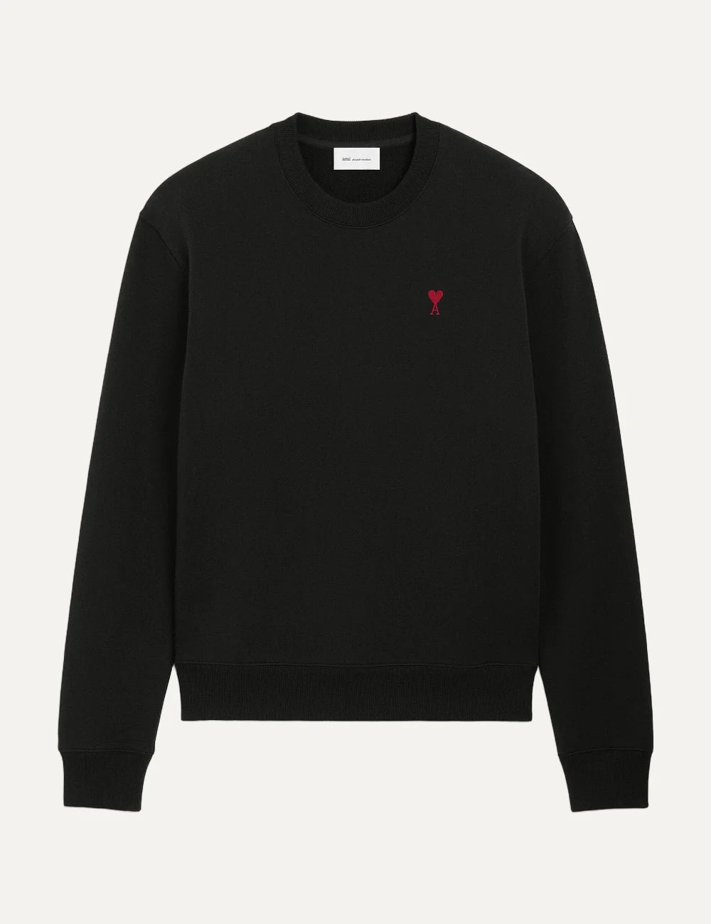 AMI Paris men black crewneck sweatshirt with red Ami de Coeur chest embroidery