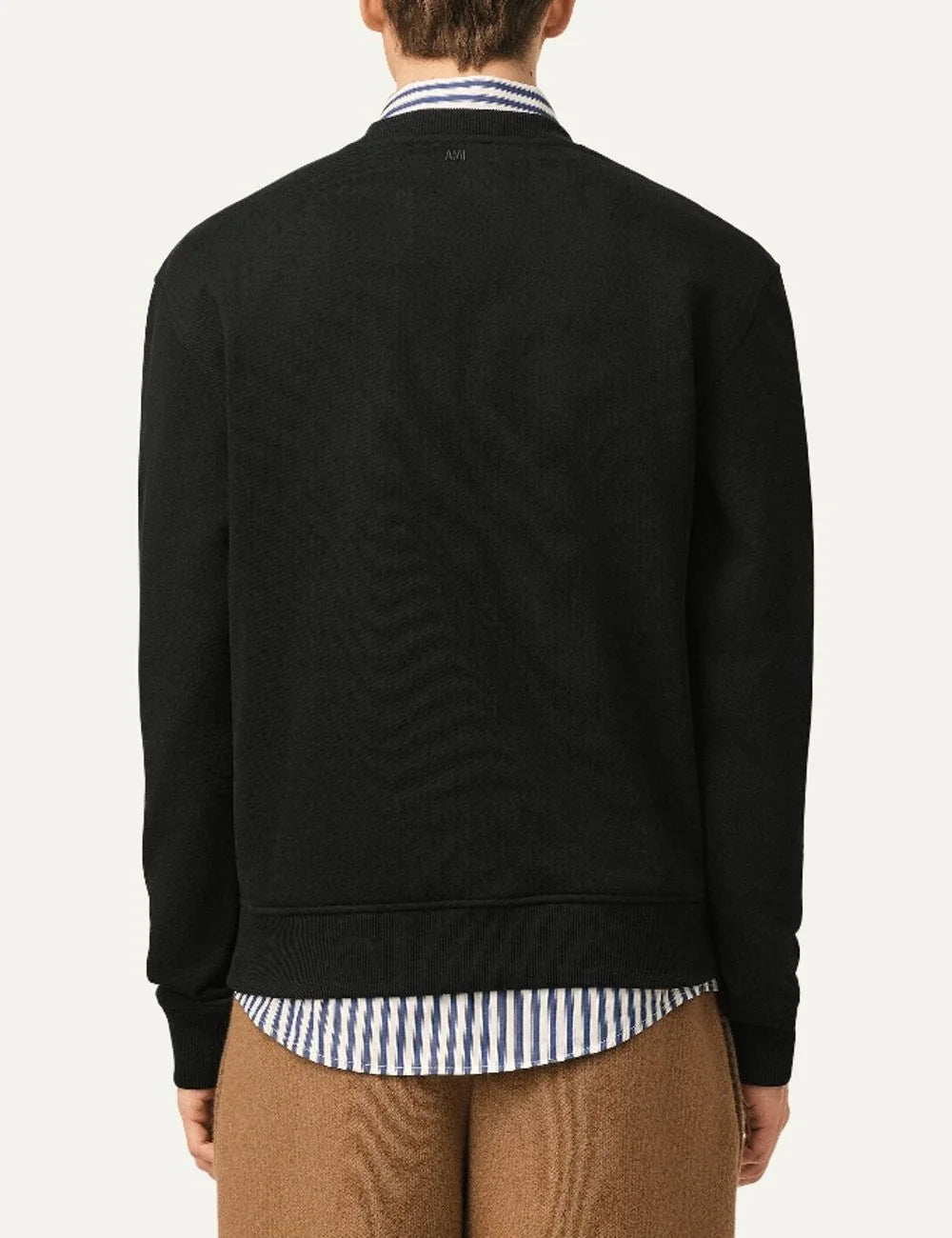 AMI Paris men black crewneck sweatshirt with red Ami de Coeur chest embroidery back