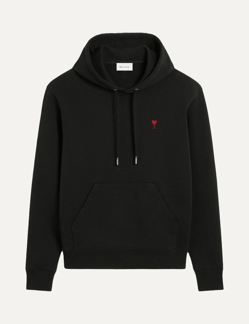 AMI Paris men black hoodie with red Ami de Coeur chest embroidery
