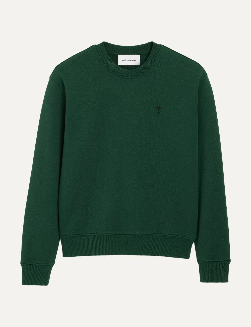 AMI Paris men green crewneck sweatshirt with contrasting Ami de Coeur chest embroidery