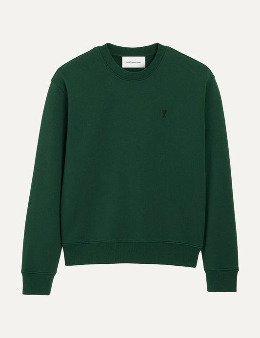 AMI Paris men green crewneck sweatshirt with contrasting Ami de Coeur chest embroidery