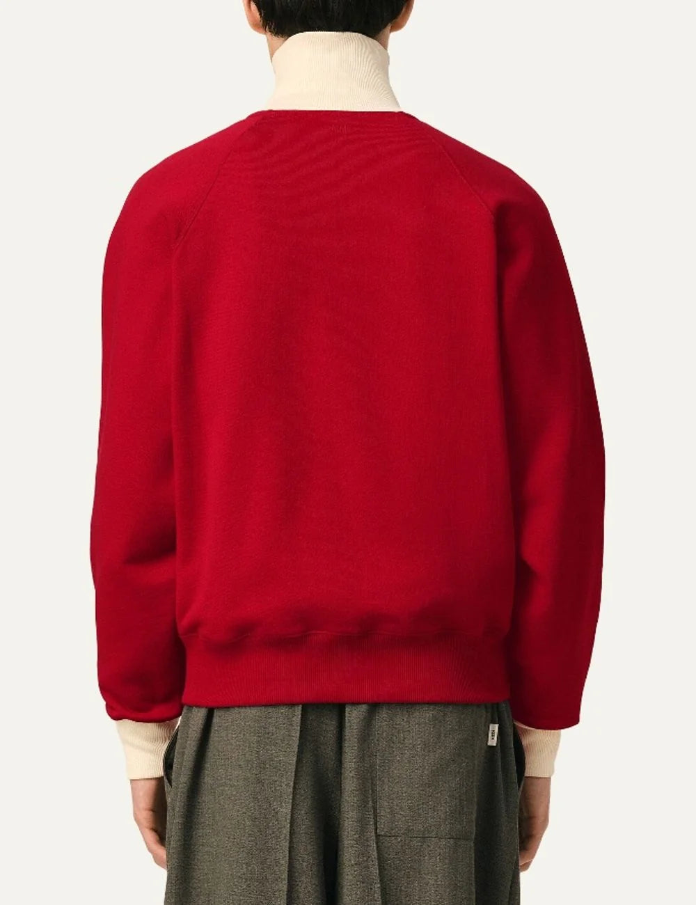 AMI Paris men red organic cotton zip sweatshirt with ecru collar and Ami de Coeur logo back