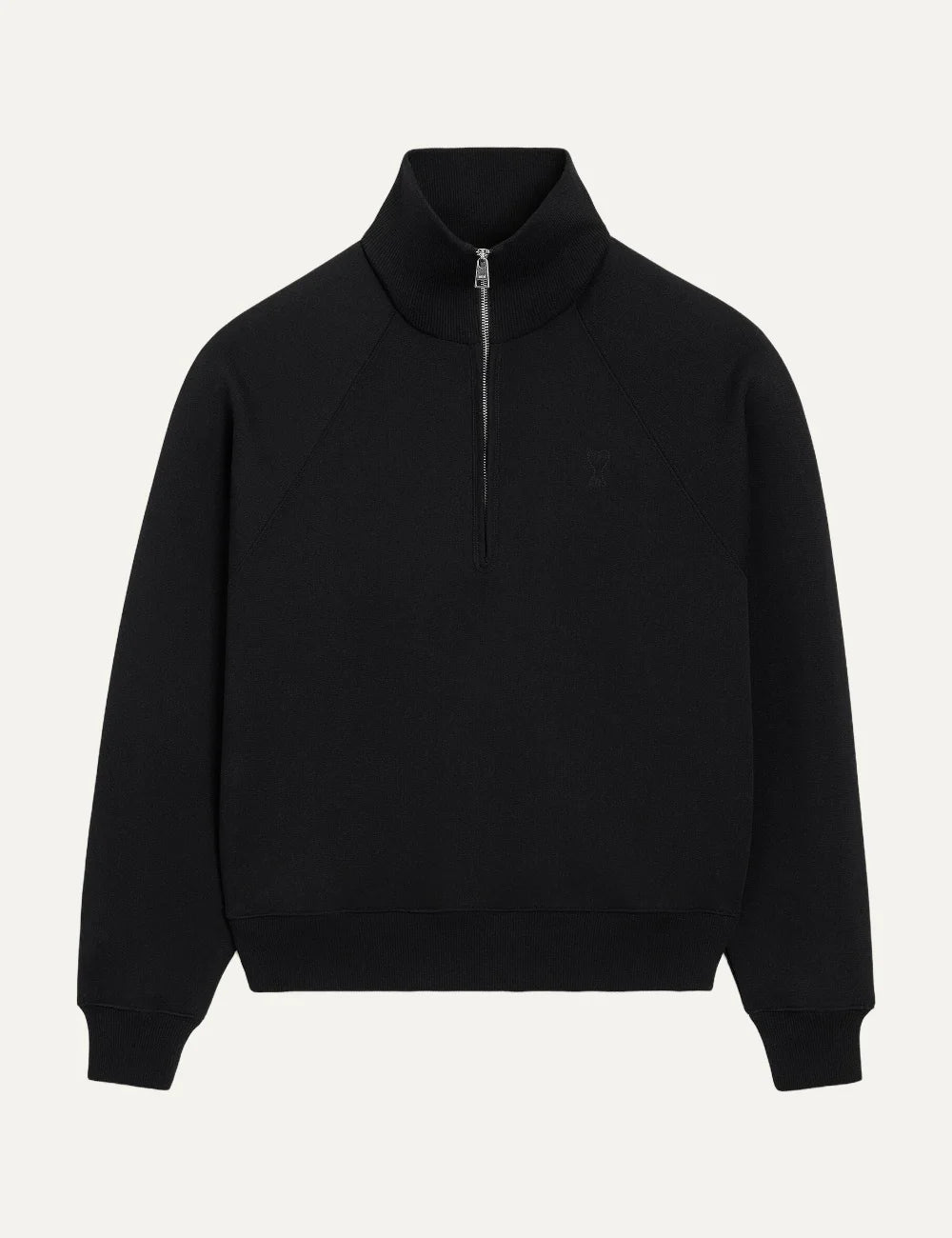 AMI Paris men black organic cotton half-zip sweatshirt with tonal Ami de Coeur logo