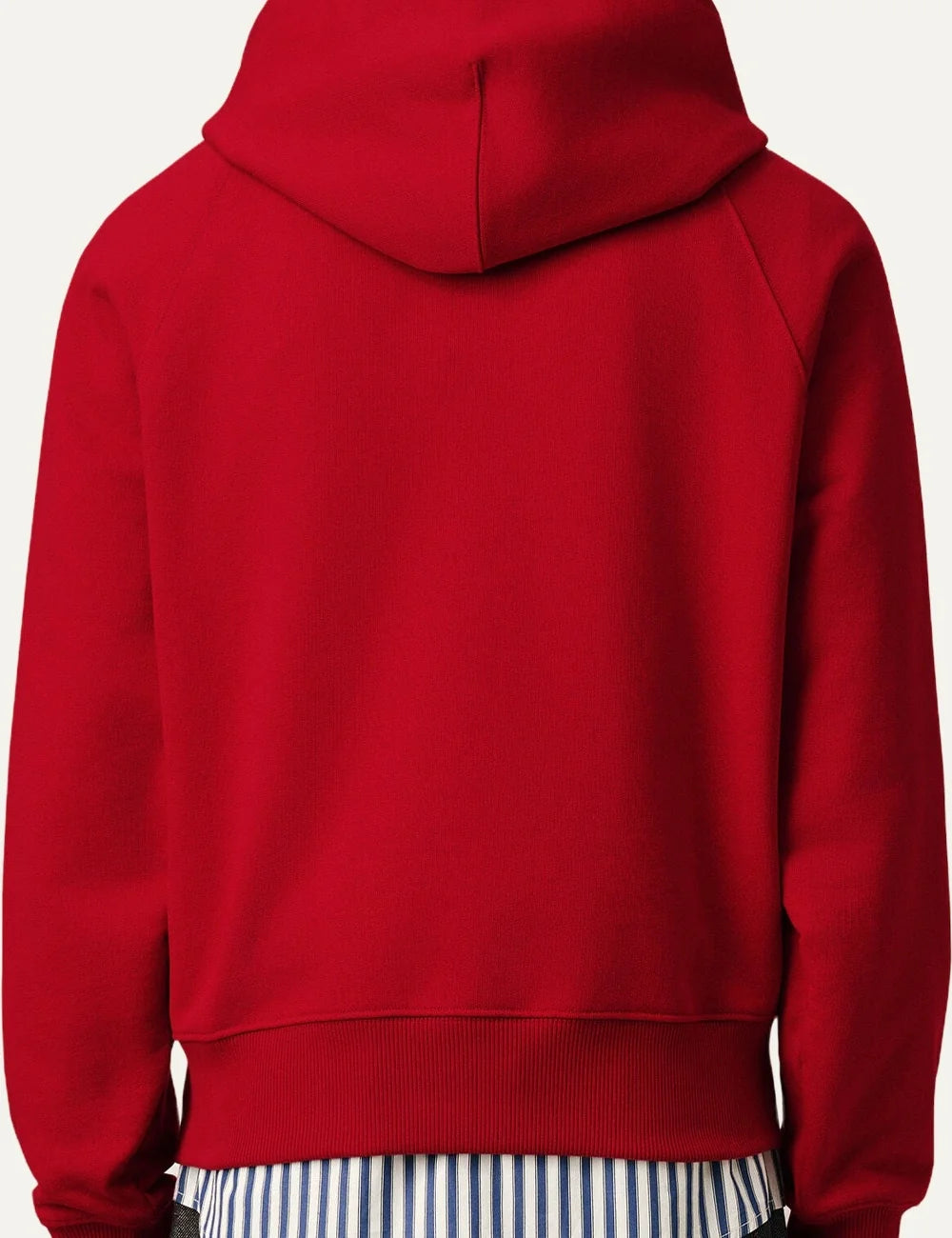 AMI Paris men red organic cotton hoodie with white felt AMI Paris logo embroidery back