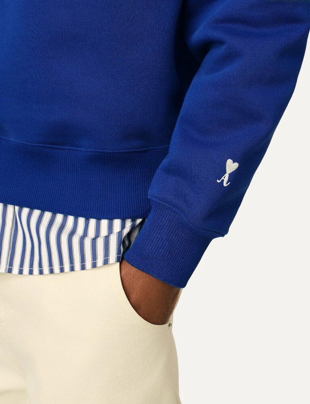 AMI Paris men blue organic cotton half-zip sweatshirt with Thank You For Being A Friend embroidery detail