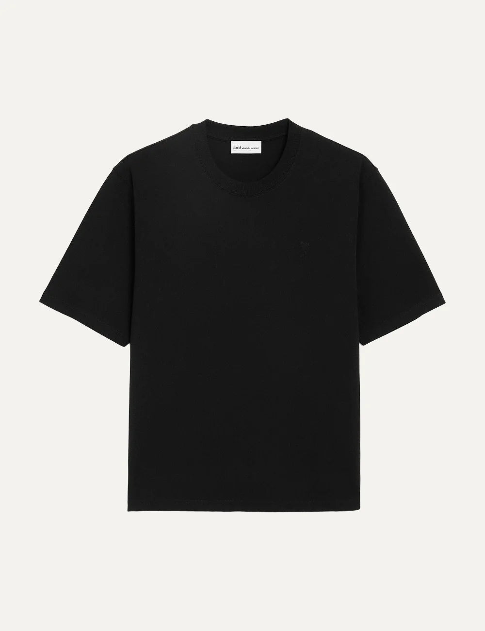 AMI Paris men black organic cotton T-shirt with tonal Ami de Coeur logo