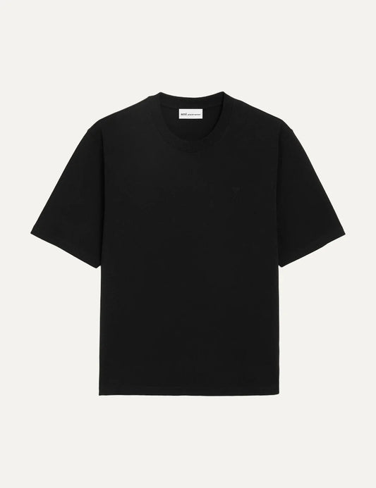 AMI Paris men black organic cotton T-shirt with tonal Ami de Coeur logo
