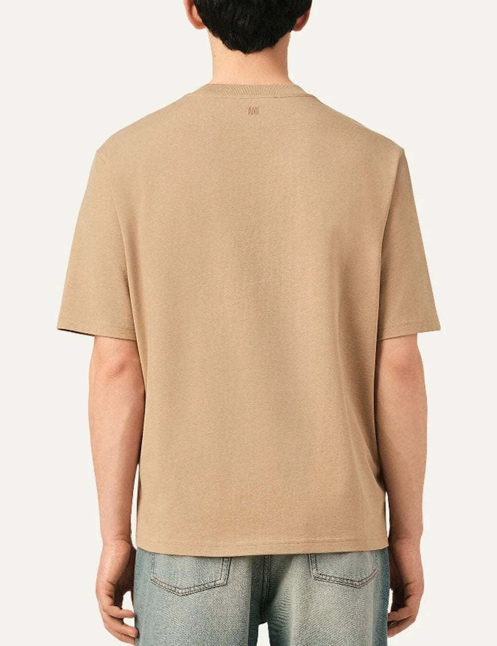 AMI Paris men beige organic cotton T-shirt with tonal Ami de Coeur logo back
