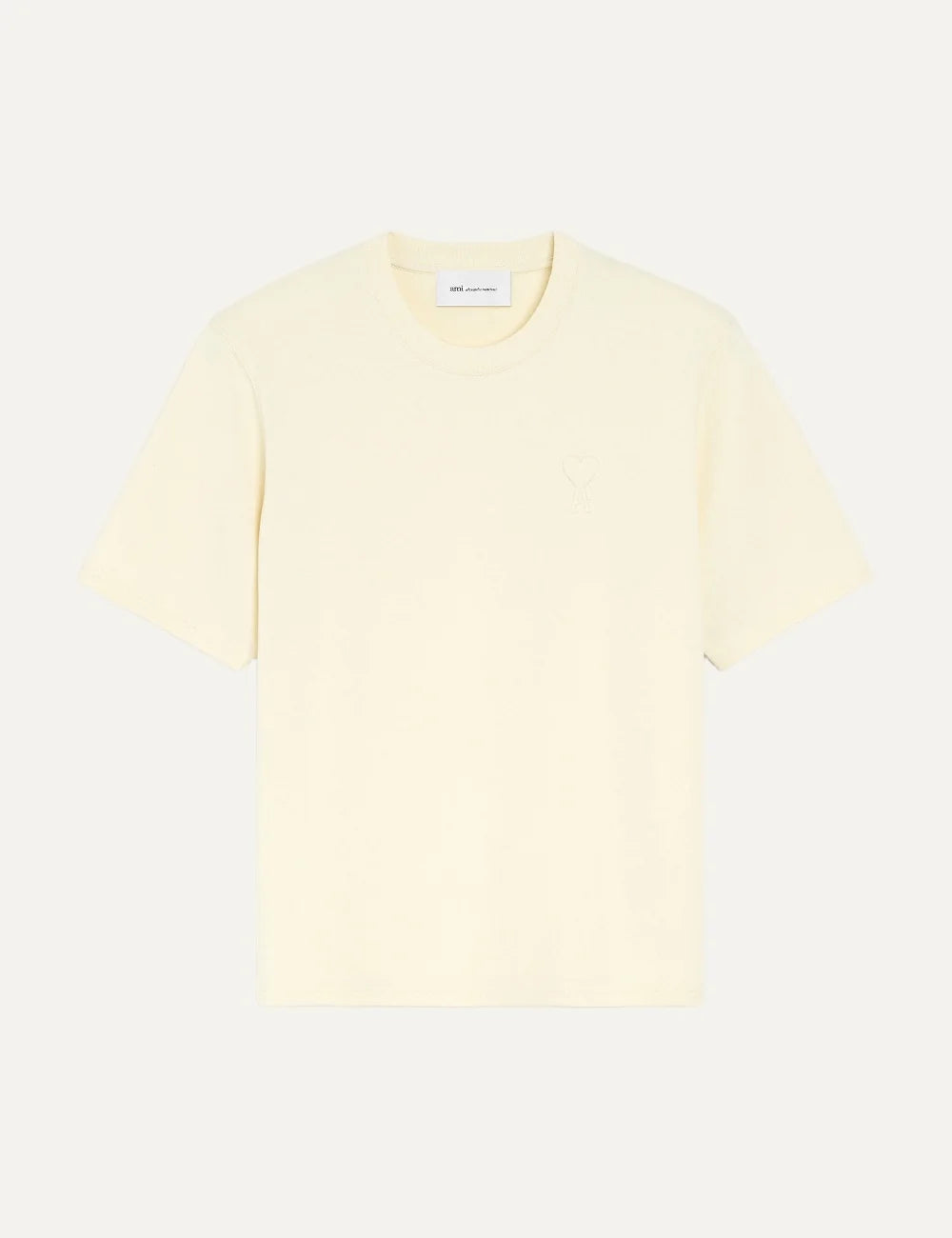 AMI Paris men ecru organic cotton T-shirt with tonal Ami de Coeur logo