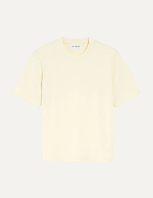 AMI Paris men ecru organic cotton T-shirt with tonal Ami de Coeur logo