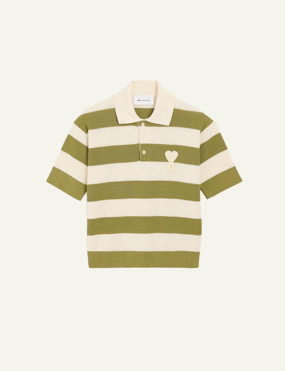 Ami Paris polo striped cream matcha ajoure knit short sleeve front