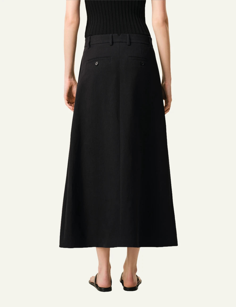 Ami Paris skirt black long trapeze linen viscose tailored front