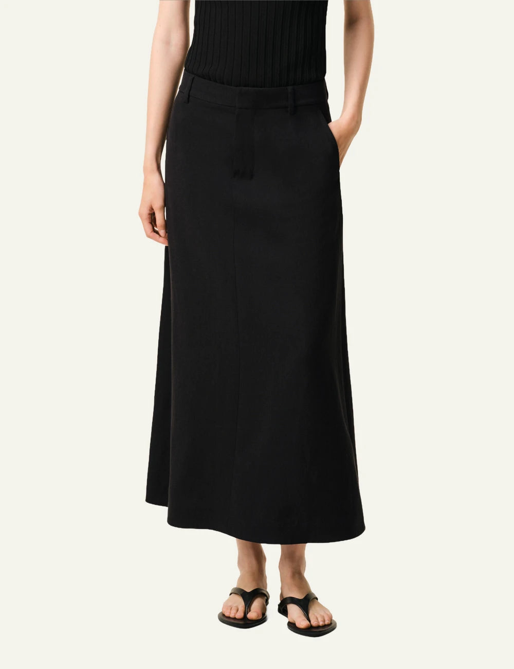 Ami Paris skirt black long trapeze linen viscose tailored front model