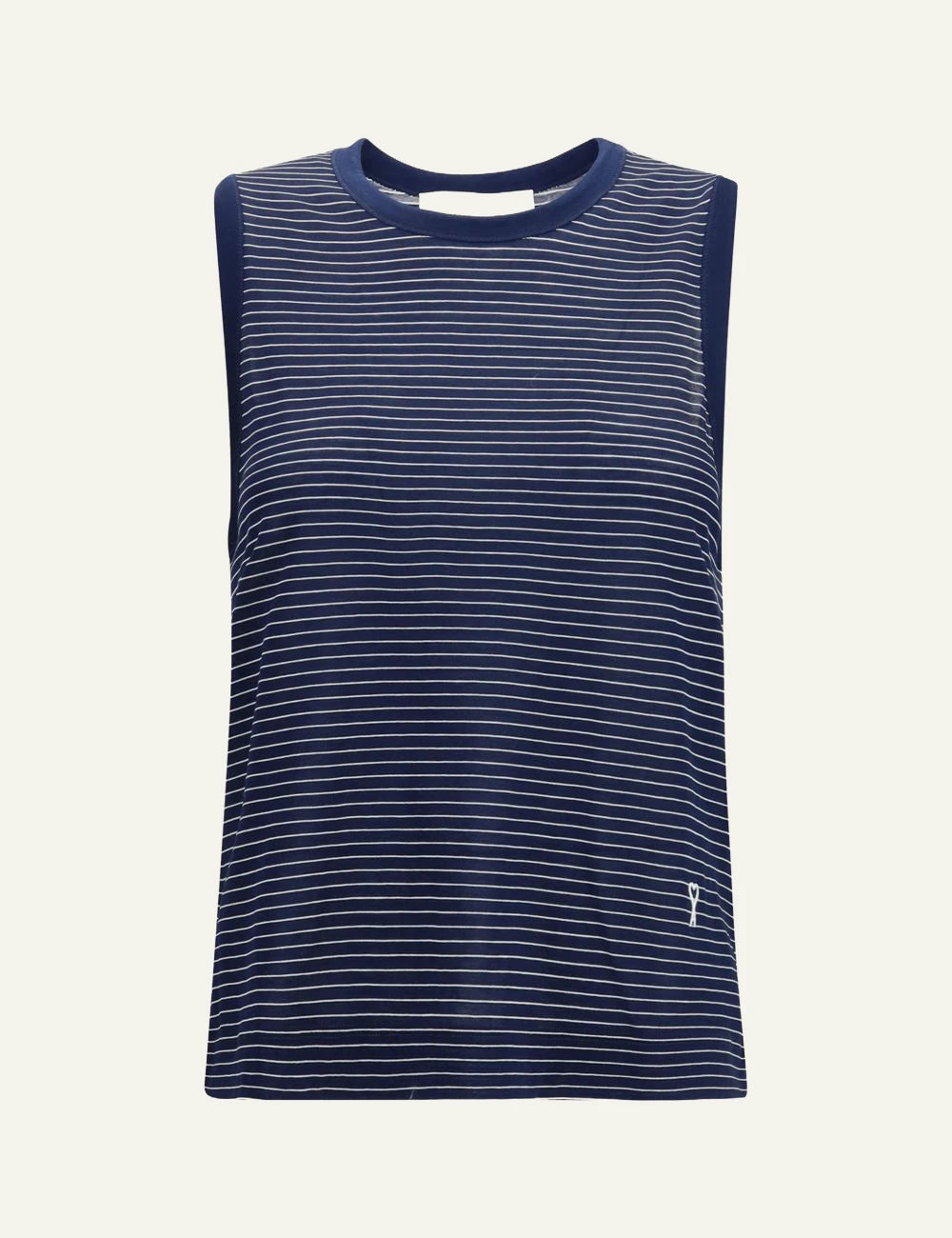 AMI Paris striped tank top ink blue sleeveless logo detail front flat view