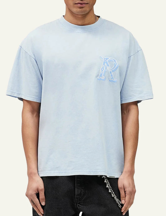 Ami Paris t shirt light blue front view worn