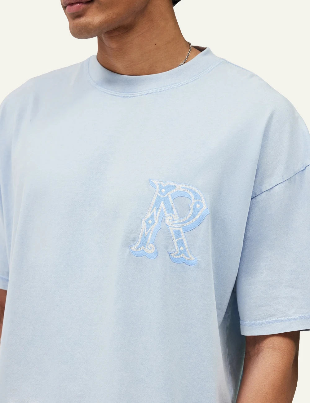 Ami Paris t shirt light blue embroidered logo detail