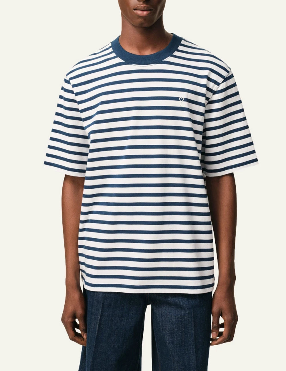 Ami Paris t-shirt mariniere blue white striped cotton boxy fit front
