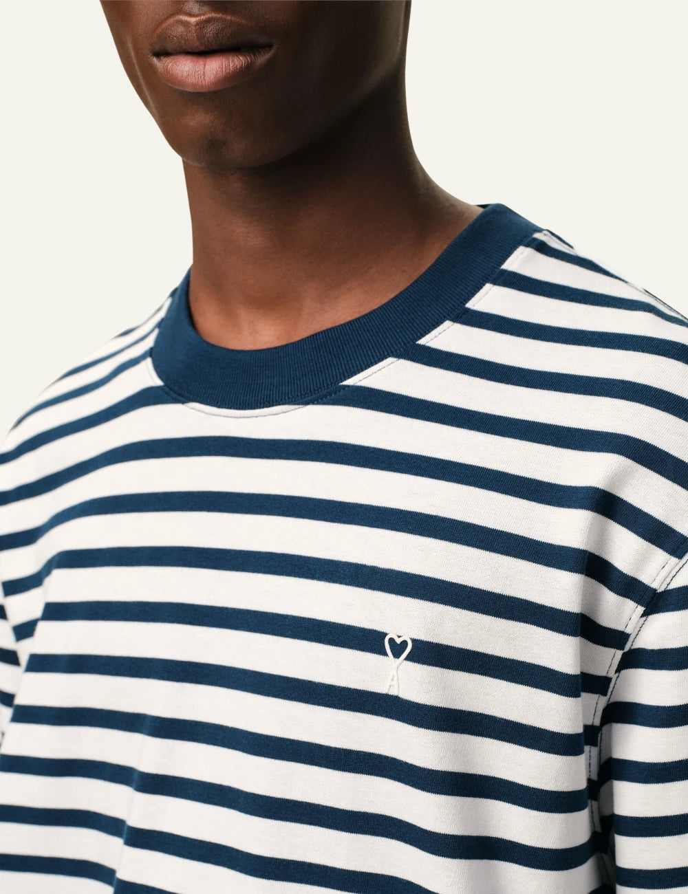 Ami Paris t-shirt mariniere blue white striped cotton boxy fit front detail