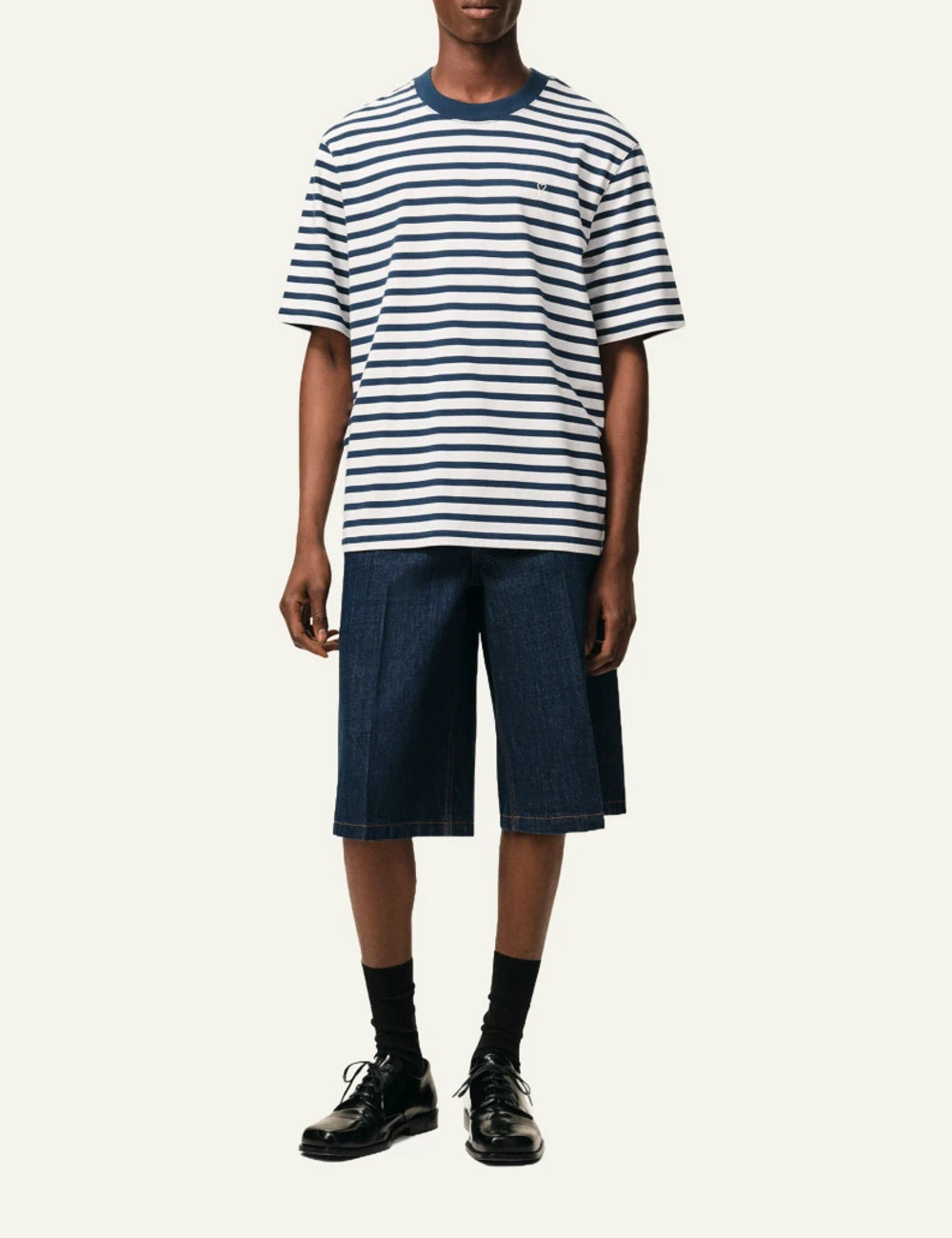 Ami Paris t-shirt mariniere blue white striped cotton boxy fit front full body