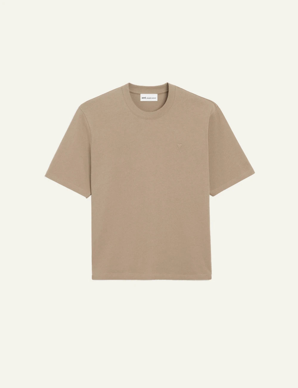 Ami Paris t-shirt taupe beige cotton embossed logo boxy fit front