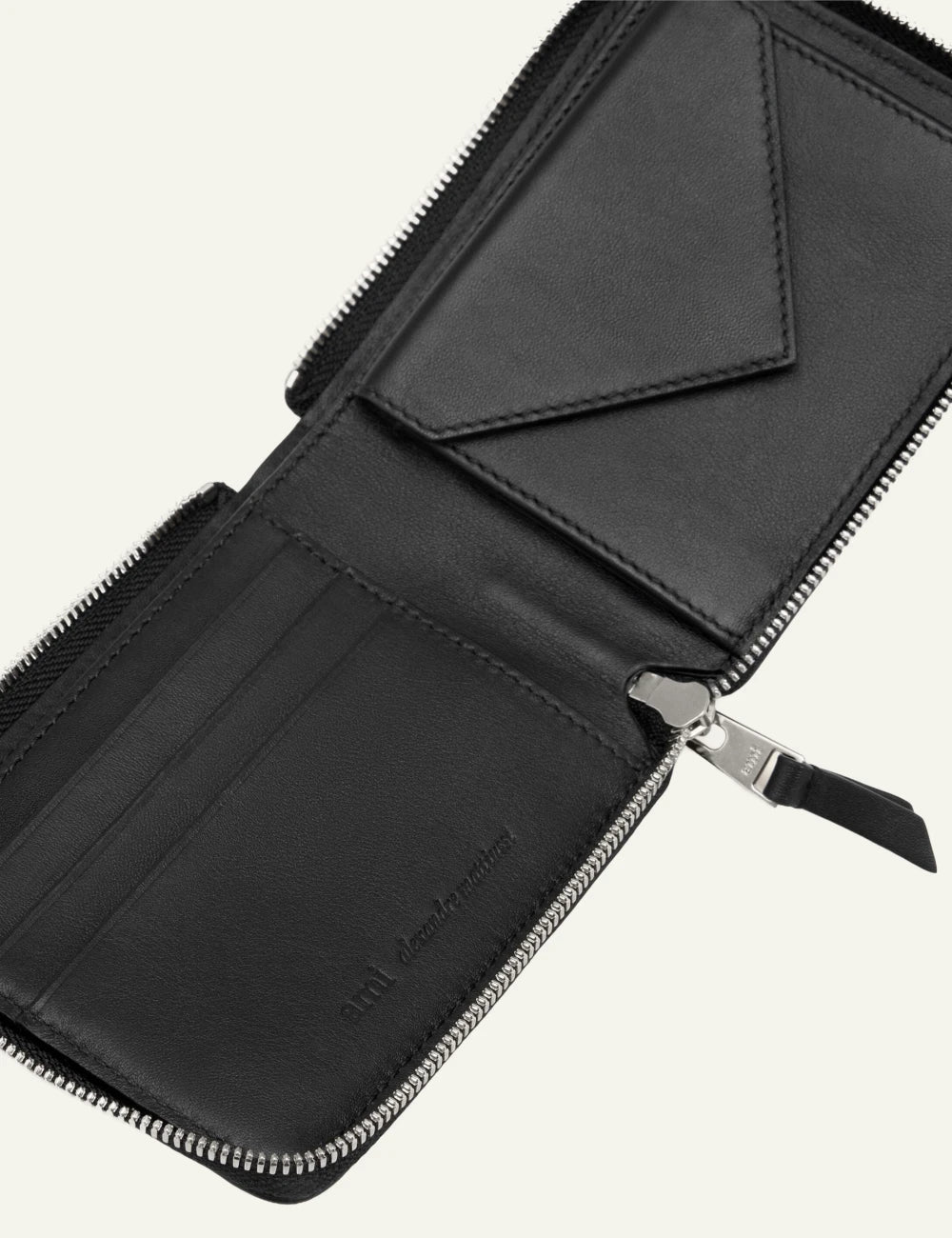 Ami Paris wallet black leather Ami de Coeur compact zip front view top detail