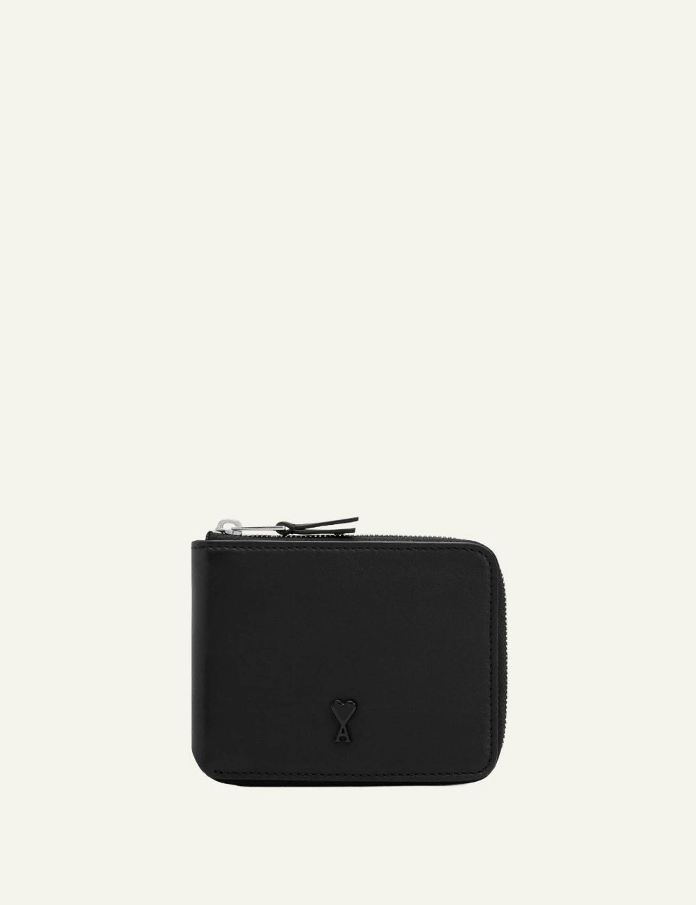 Ami Paris wallet black leather Ami de Coeur compact zip front view
