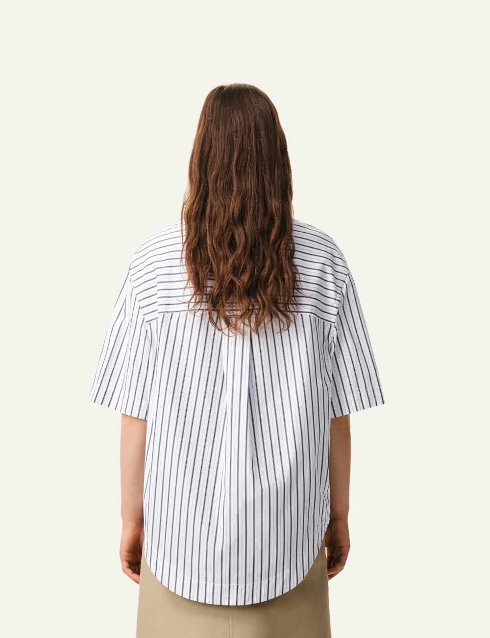 ami paris white blue stripe cotton poplin shirt short sleeve back