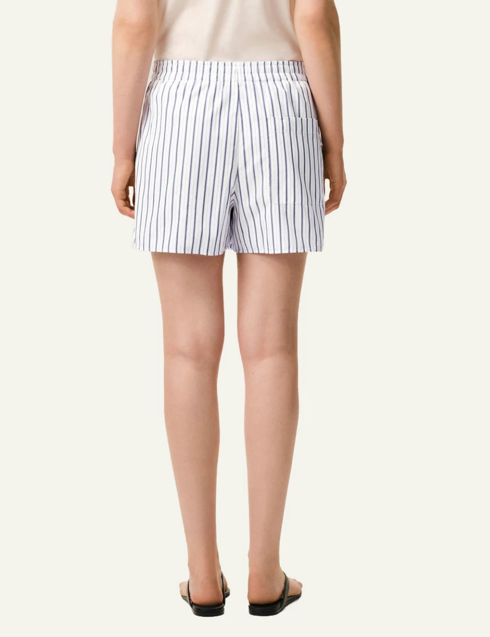 ami paris white blue stripe cotton poplin shorts casual fit back view