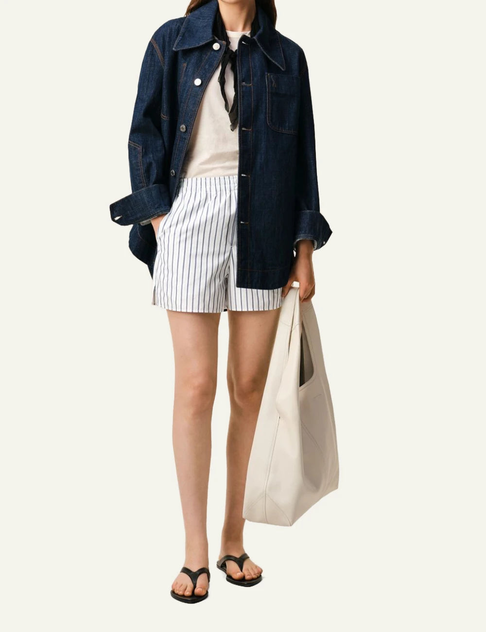 ami paris white blue stripe cotton poplin shorts casual fit front view